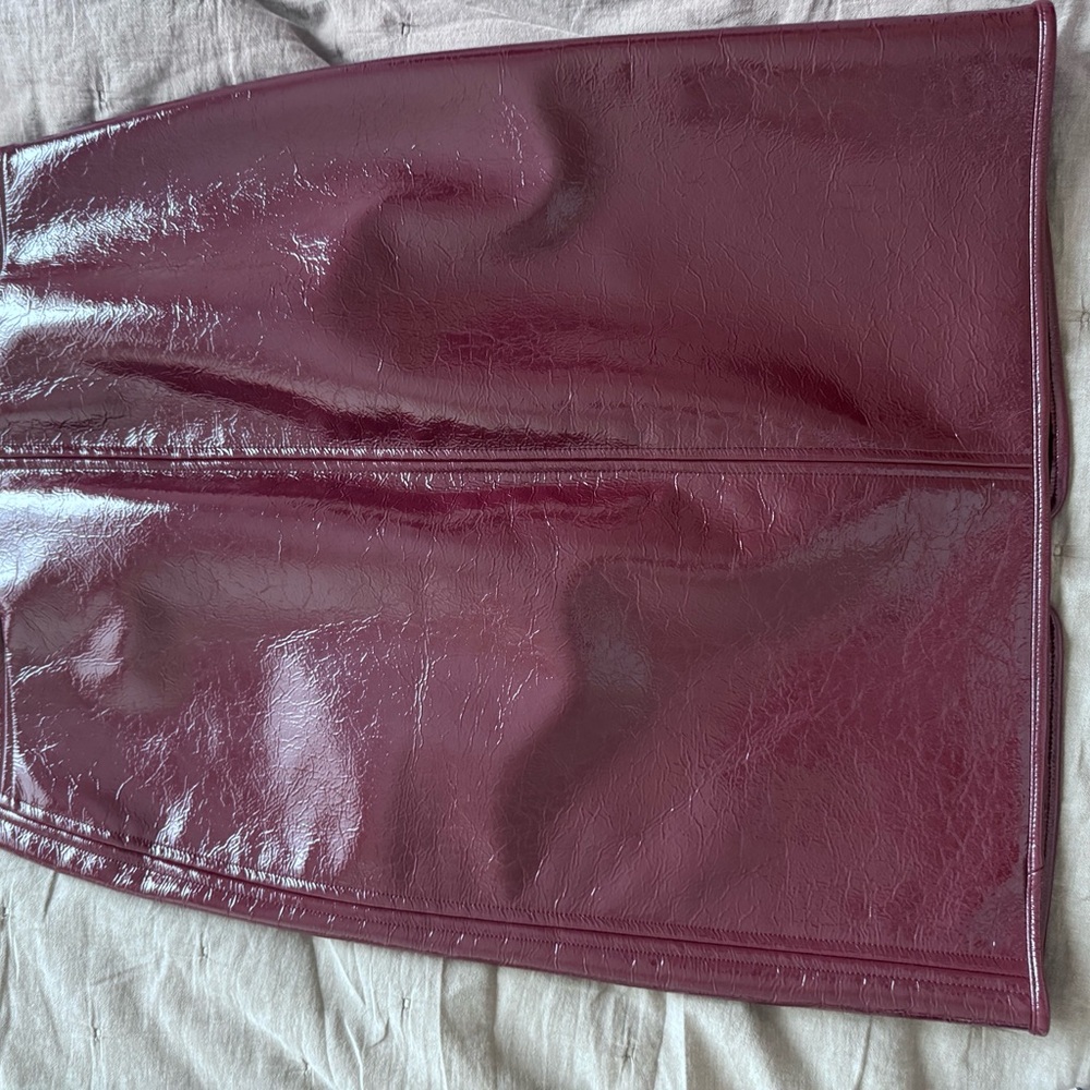 Glossy Burgundy Button-Down Skirt - Picture 4 of 5